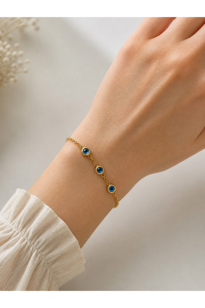 HER ŞEY NOTA www.herseynota.com Evil Eye Beaded 316L Stainless Steel Gold Col...