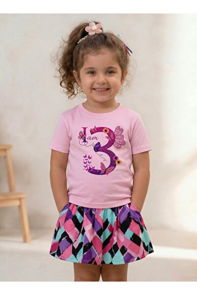 Funkaar Birthday Girl, 3rd Year Butterfly Birthday Graphic Print T-Shirt