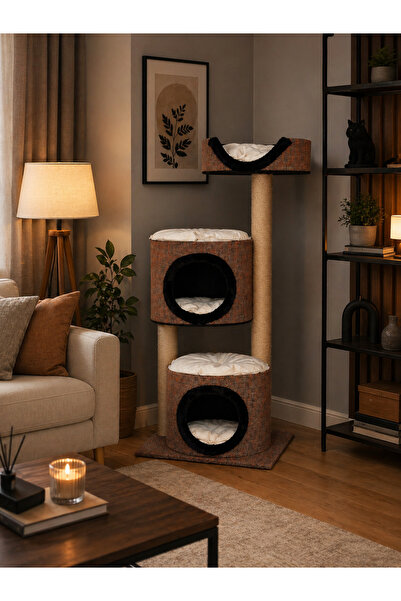 Meşe Home Terra Çok Katlı Kedi Evi – Tırmalama Direkli Modern Kedi Yuvası