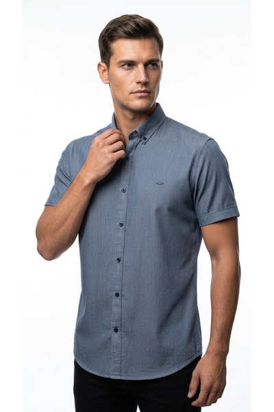 Smc by Semco Short Sleeve Buttoned Denim Look Men's Shirt Slim Fit