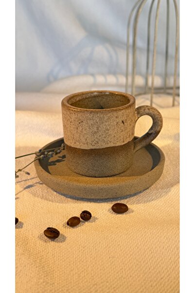 Bodem Ceramic El Yapımı Seramik Türk Kahvesi Fincanı ve Tabağı – Stoneware, Ç...