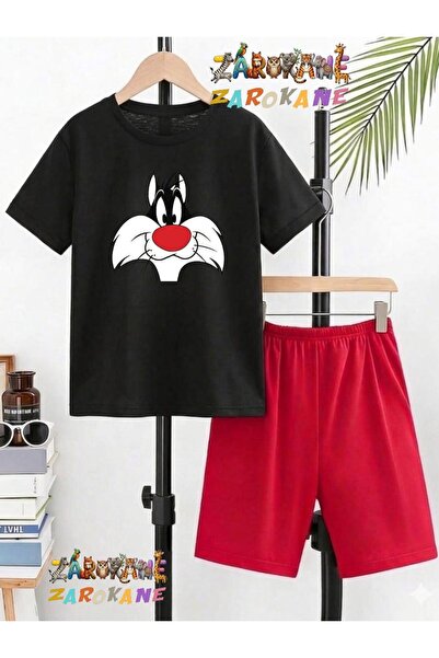 ZAROKANE Red Nose Cat Printed Top and Shorts/T-Shirt Summer Children's Two-Pi...