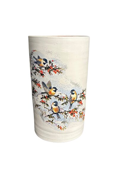 Ceramica Martinescu Vaza decor de iarna – peisaj cu crengi ninse si pasari