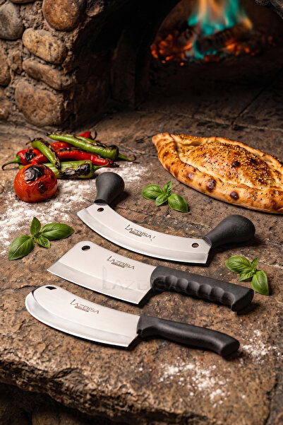 LAZBİSA Silver Serisi 3 lü Mutfak Bıçağı Börek Pizza Bıçağı Pide Salata Kıyma...