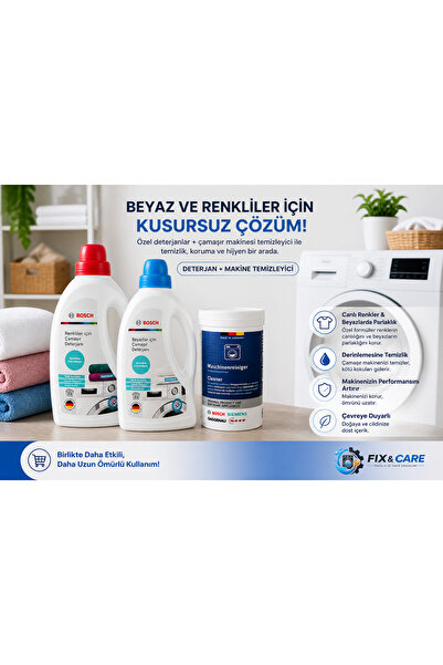Bosch Tam Temizlik Seti, Renkliler ve Beyazlar İçin Çamaşır Deterjanı + Çamaş...