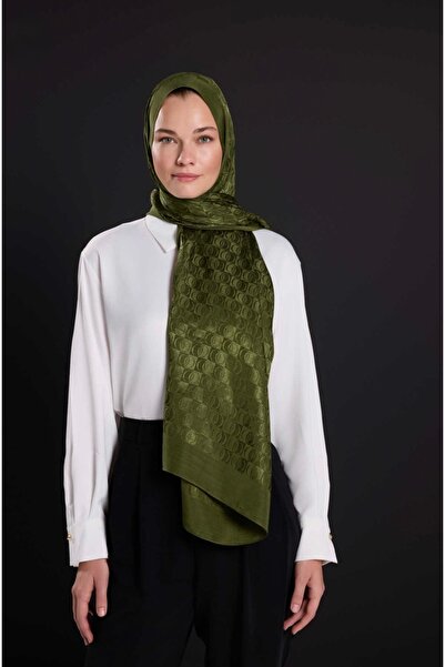 Imannoor Dama Logo Shiny Jakar Şal - Haki