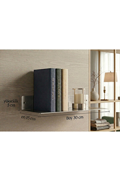 304 Paslanmaz Çelik Duvar Rafı – Dekoratif Metal Raf – Modern Tasarım - 30 x 16 - Inox
