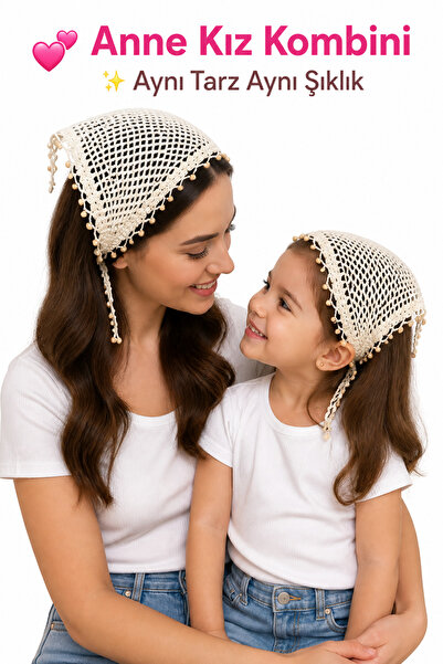 NEHOLİA Mother Daughter Combination Bandana Hand Knitted Hair Band Bohemian S...