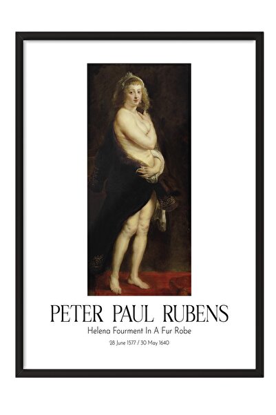 Postifull Peter Paul Rubens - Helena Fourment u krznenom ogrtaču, slika u crn...