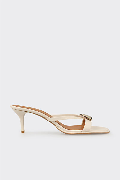 Elle Shoes Ekru Deri Kadın Terlik