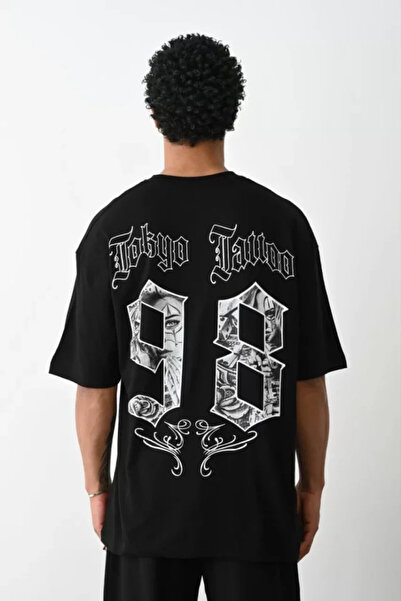 Efnaz style   Unisex Printed Oversize T-Shirt - Black