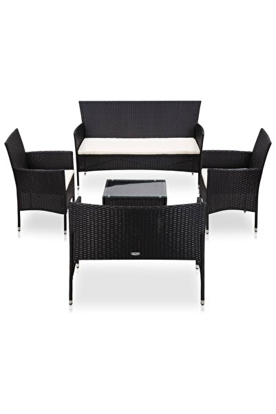 vidaxl Set mobilier de gradina cu perne, 5 piese, negru, poliratan