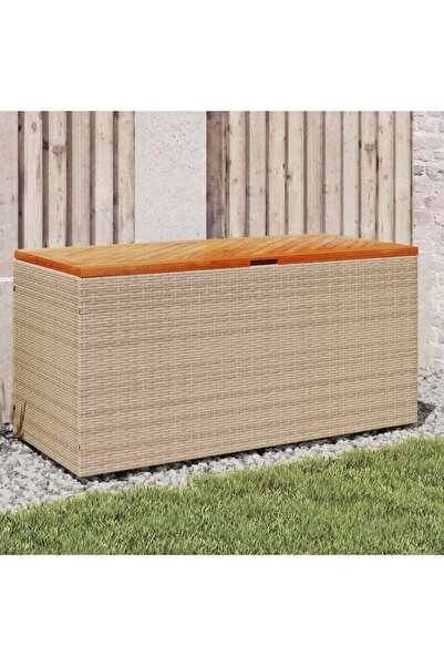 vidaxl Cutie depozitare gradina bej 110x50x54 cm lemn acacia poliratan