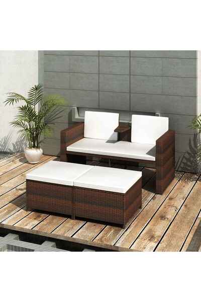 vidaxl Set mobilier de gradina cu perne, 4 piese, maro, poliratan