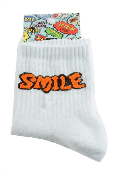 ZERO LAND NHRHLS جوارب جامعية مطبوع عليها Smile مقاس 8*28 (112542) - أبيض