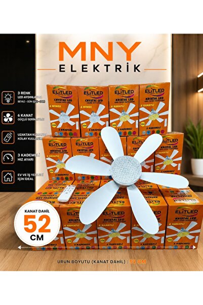 mny elektrik KRİSTAL TAVAN VANTİLATÖRÜ 6 KANAT KUMANDALI SESSİZ 3 RENK IŞIK Ö...