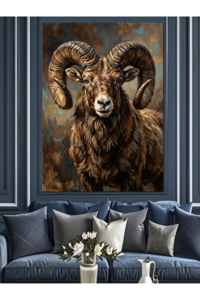 Artmeg Portret decorativ cu cap de berbec majestuos cu coarne - Tablou din le...
