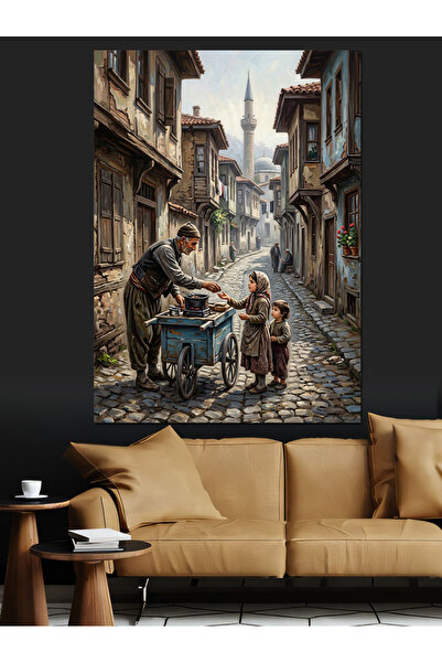 Artmeg Pânză decorativă Nostalgic Street Vendor și Copii - Tablou din lemn MDF