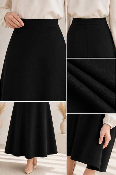Mey Collection Kadın Siyah Örme Scuba Krep Tesettür Ve Günlük Etek Boy:94-95cm