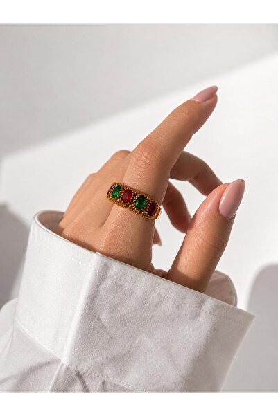 Ceso Accesories Vintage Renkli Taşlı Ayarlanabilir Bronz Yüzük