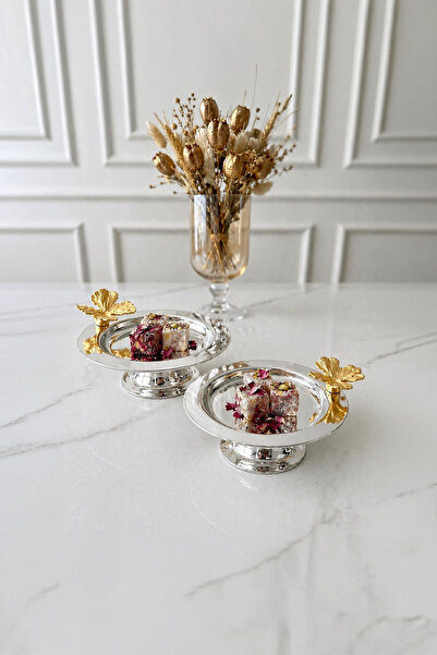 Kitchen Life Set of 2 Silver Metal Turkish Delight Bowls, Macaron Bowls, Deco...