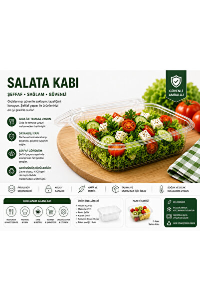 SALATA KABI – 1000 CC KAPAKLI PET KABI (10'LU PAKET)
