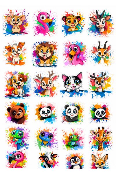 TRİMENT3D Set of 24 Cute Animal Stickers |   Colorful Stickers for Laptop, Water Bottle, Notebook, and Tablet