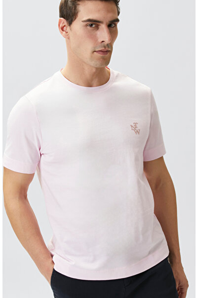 Network Comfort Fit Pembe Göğüs Baskı Detaylı T-shirt