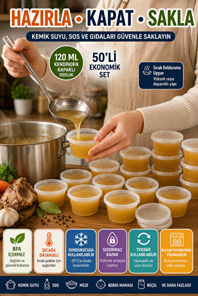 OpenCity 120 Ml Kendinden Kapaklı Sosluk Saklama Kabı 50’li Set Sızdırmaz Şef...