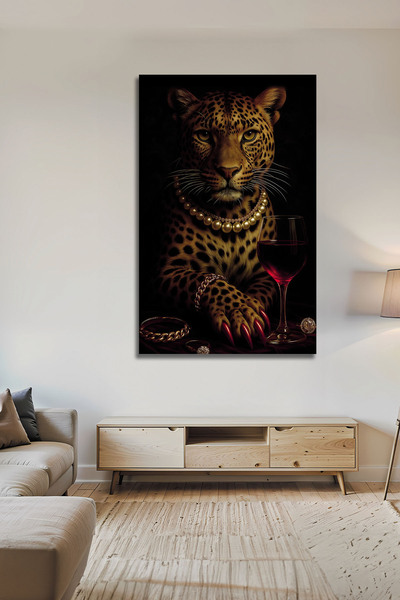 Parıltı Yayınları Modern Leopar Şarap Temalı Dark Luxury Dekoratif Cam Tablo ...