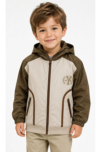 İrem Çocuk Giyim Boy's Y Embroidered Hooded Zipper Closure Lined Pockets with...