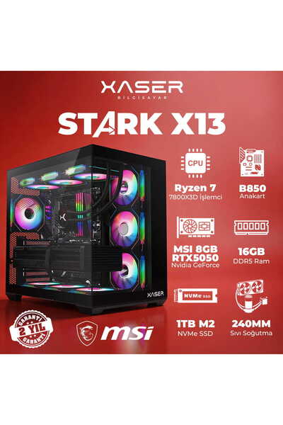 XASER STARK X13 Ryzen 7 7800X3D 16GB Ram 1TB M.2 NVMe SSD 8GB RTX5050 Sıvı So...