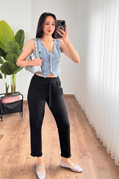 Hipo Trend Black Trousers with Leg Detail, Pockets, and Waist Tie