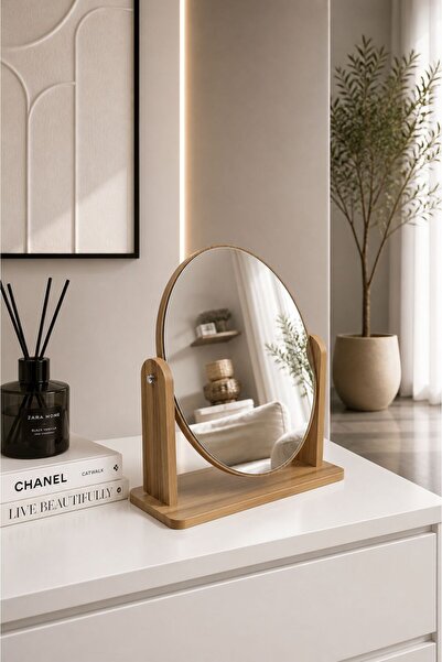 NEWNOW Ayaklı Masaüstü Ayna – Minimalist Ahşap Çerçeveli Makyaj & Dekor Aynası