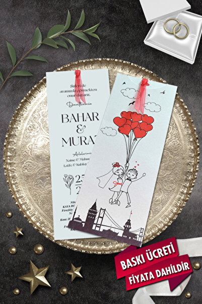 Cem Davetiye Düğün Nişan Nikah Kına Davetiyesi 3366 (100 ADET) Baskı Dahil