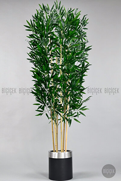 BİÇİÇEK Yapay bambu ağacı 170cm siyah silver metal saksıda