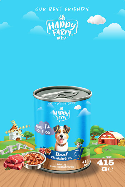happy farm Yetişkin Yaş Köpek Maması Biftekli 415 Gr 24 Adet