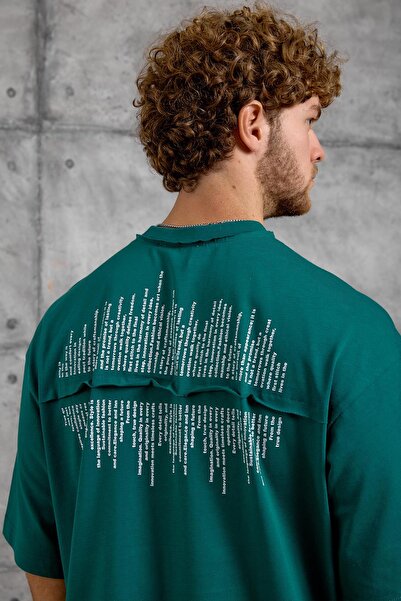 NOMARC Tricou bărbătesc FASHION PRINT Verde Oversize Imprimat Bumbac cu gât rotund