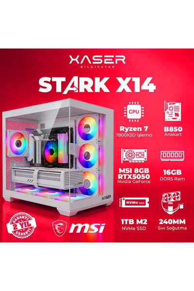 XASER STARK X14 Ryzen 7 7800X3D 16GB Ram 1TB M.2 NVMe SSD 8GB RTX5050 Sıvı So...