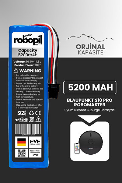 ROBOPİL Blaupunkt S10 Pro Robomaster Batarya (STANDART KAPASİTE) 5200mah Pil ...