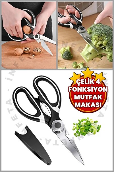 İnfeta Paslanmaz Çelik Mutfak Makası Ultra Keskin Balık Et Sebze Makası Korum...