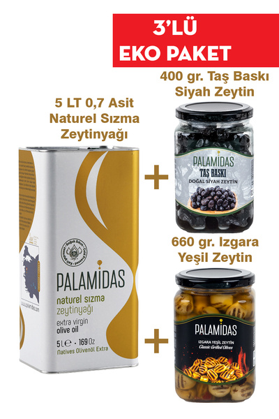 Palamidas 5 LT Natürel Sızma Zeytinyağı, Taş Baskı Siyah Zeytin ve Izgara Zey...