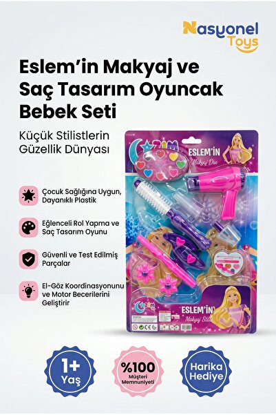 NASYONEL TOYS Eslem'in Makyaj ve Saç Tasarım Oyuncak Bebek Seti - Kız Çocukla...