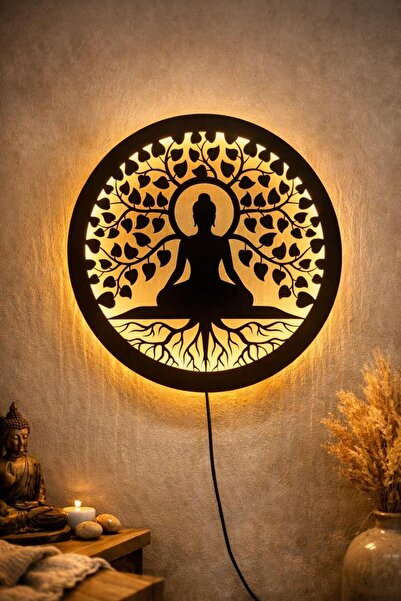 Ardasya Hediye Buddha Hayat Ağacı Tasarımlı Amber Işıklı Dekoratif Gece Lamba...