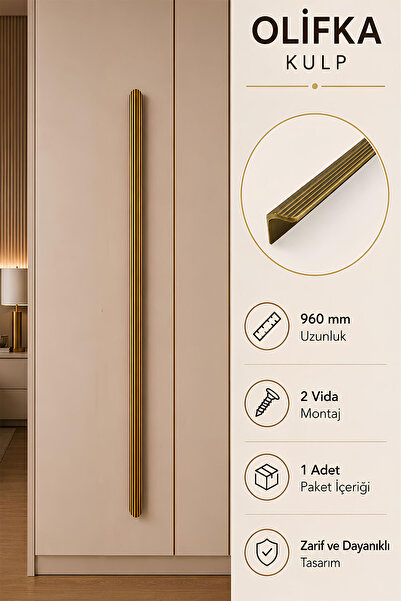Badem10 LÜX OLİFKA Albrifin Çizgili Uzun Kulp 960 mm Mobilya Dolap Çekmece Ka...