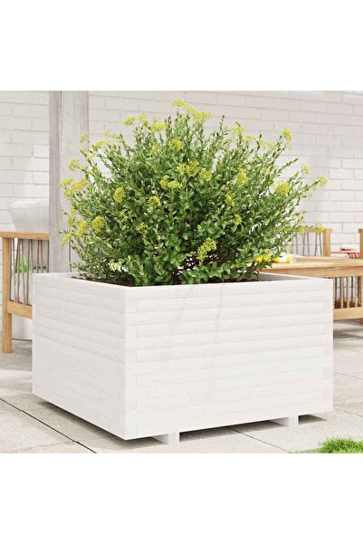 vidaxl Jardiniera de gradina, alb, 80x80x49,5 cm, lemn masiv de pin