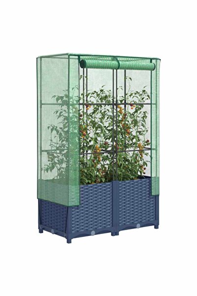 vidaxl Strat inaltat cu husa de sera, aspect ratan, 80x40x138 cm