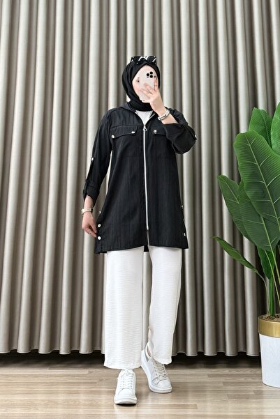 ALYA Asi̇l Tunic Nubuck Cubra Fabric Women's Black Comfortable Cut Tunic with...