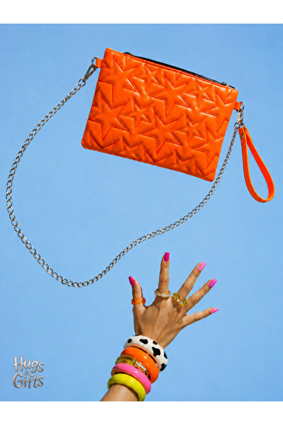 Hugs and Gifts Turuncu Yıldız Kapitone Clutch Çanta 🧡