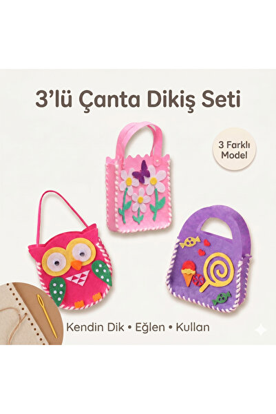 3’lü Keçe Çanta Dikiş Seti Bayram Hediyesi Eğitici Çocuk Aktivite Oyuncağı